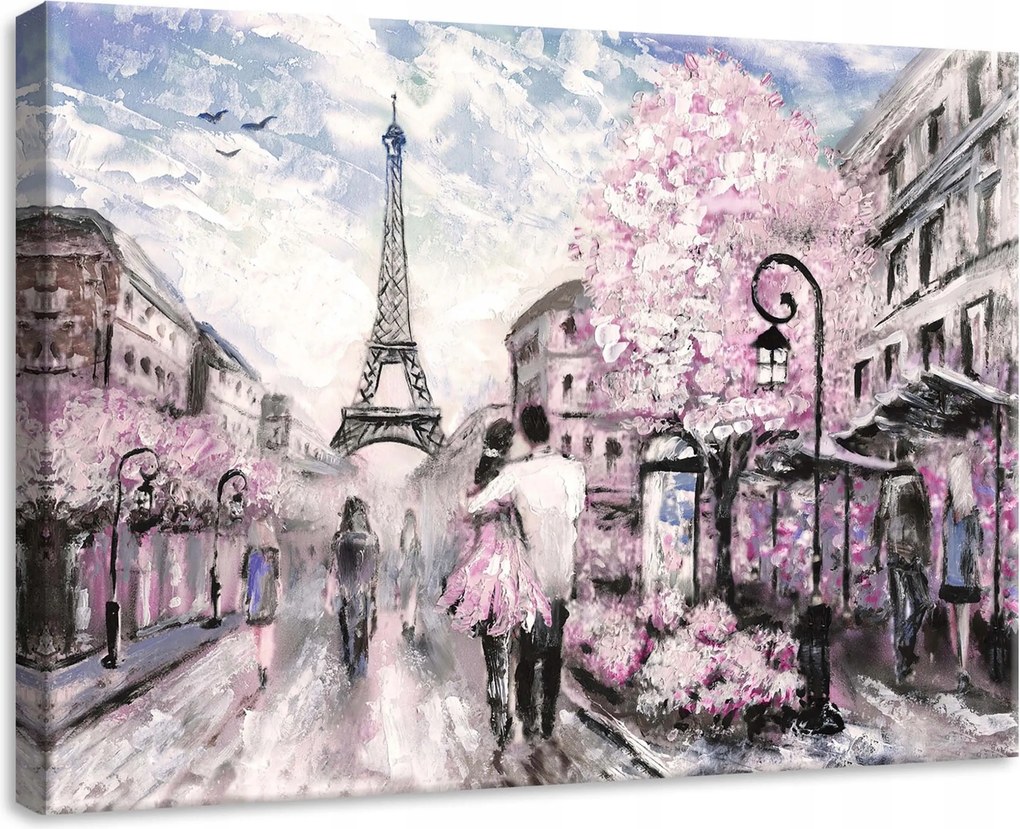 Vászonkép 70x50 Párizs Eiffel-torony romantika tavasz város séta pasztell