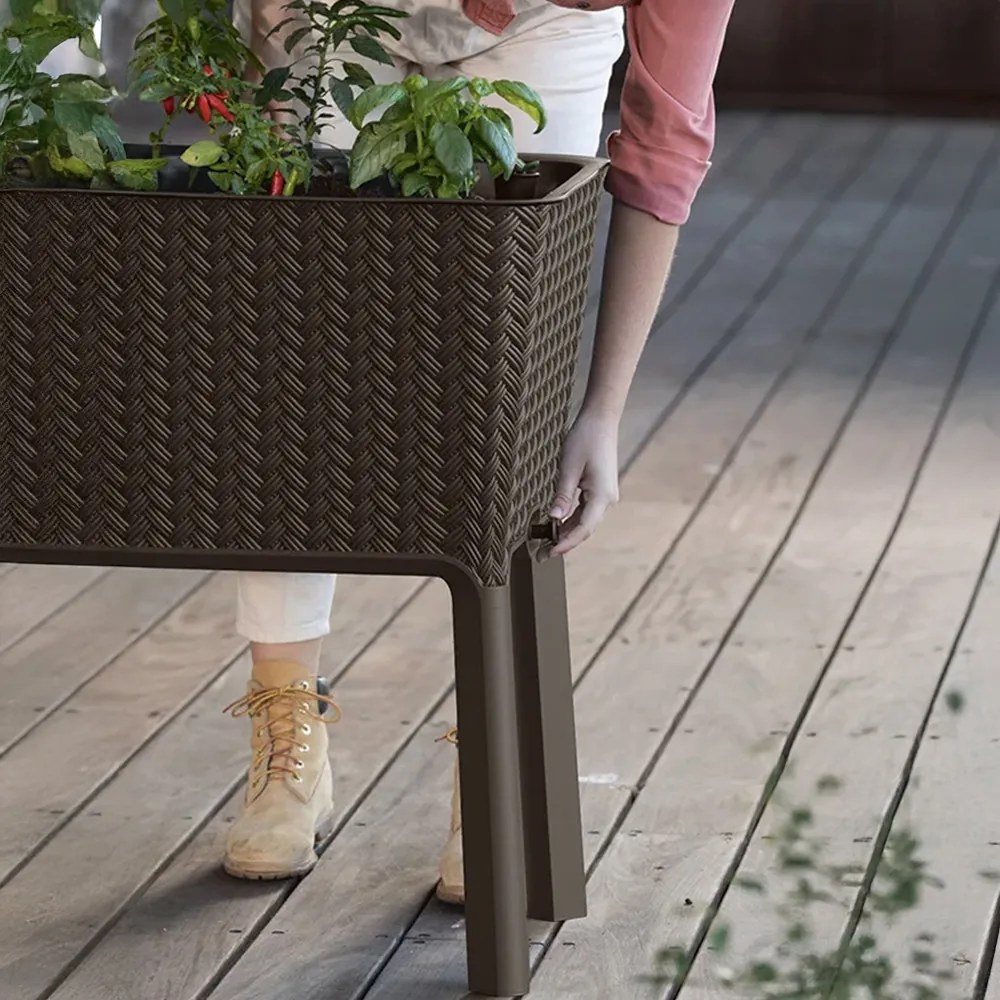 Splendor megemelt műanyag kerti virágláda 120l fonott rattan