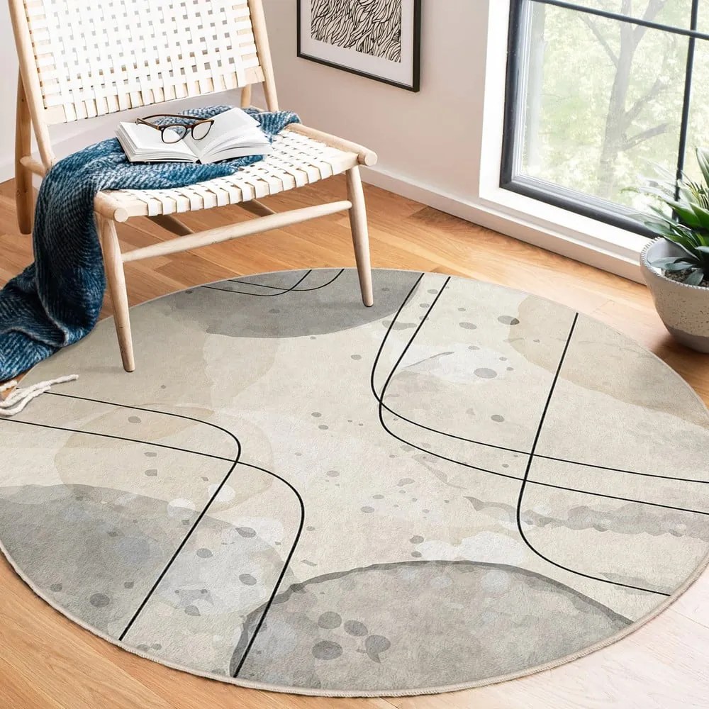 Bézs mosható kerek szőnyeg ø 120 cm Simple Lines – Mila Home