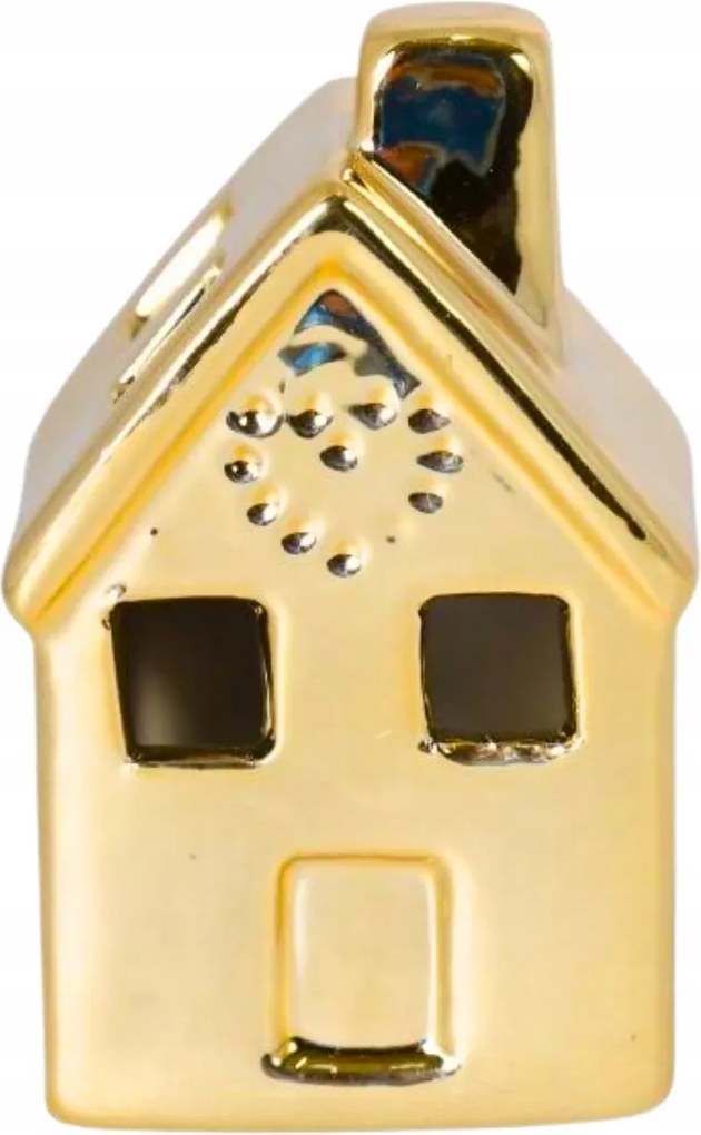 Arany kerámia Led házikó 6x5,5x10 cm elegáns karácsonyi dekoráció