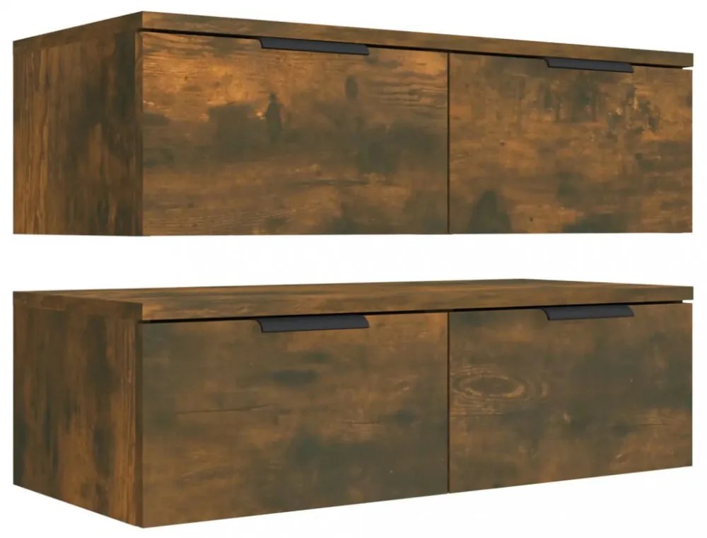 2 db füstös tölgyszínű szerelt fa fali szekrény 68 x 30 x 20 cm