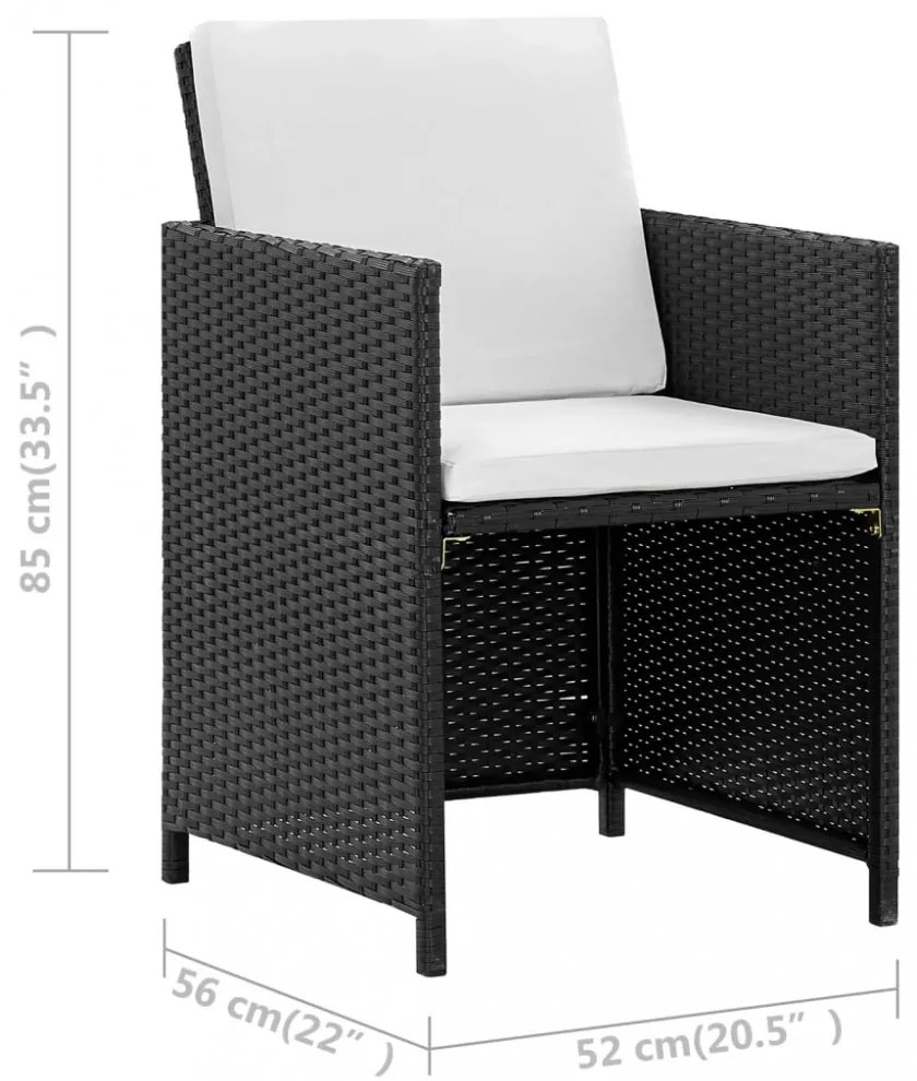 9-részes fekete polyrattan kültéri étkezőszett párnákkal