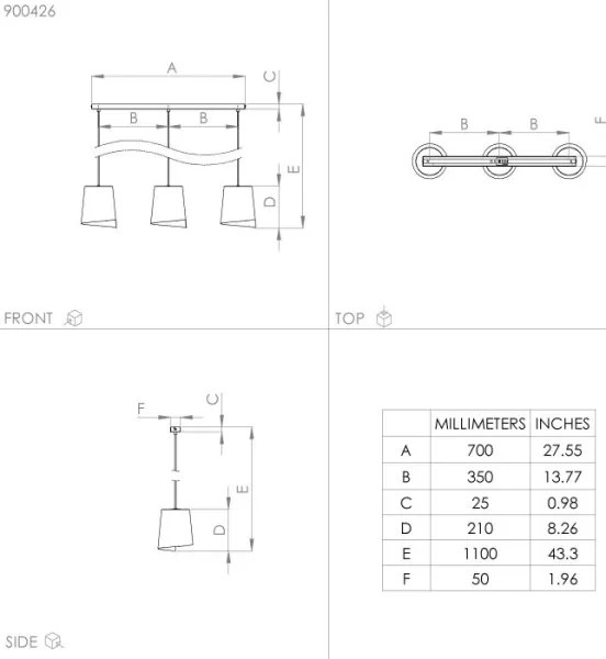Eglo 900426 - Csillár zsinóron BOLIVIA 3xE27/40W/230V