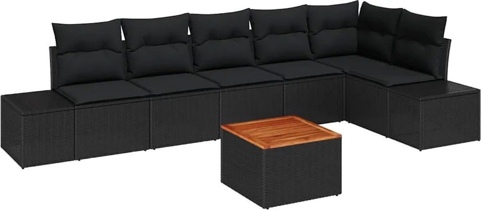 vidaXL Kerti Kanapé Szett tárolóval 7 pcs Fekete polirattan