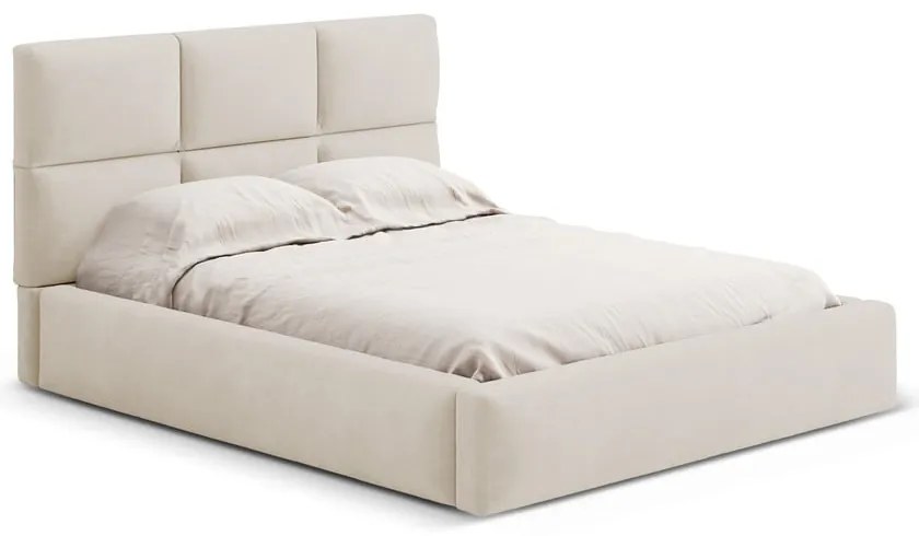 Bézs kárpitozott ágyneműtartós franciaágy ágyráccsal 160x200 cm Libera – Windsor &amp; Co Sofas