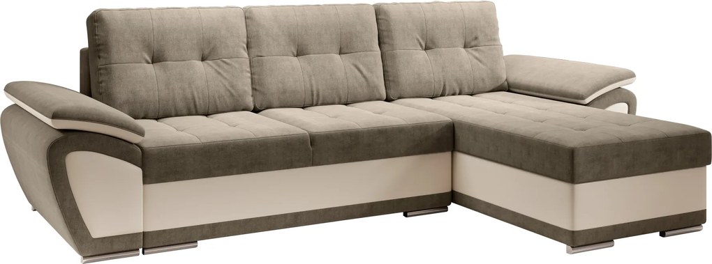 Kinyitható ülőgarnitúra, bézs/világosbarna, jobbos, ENIF ROH