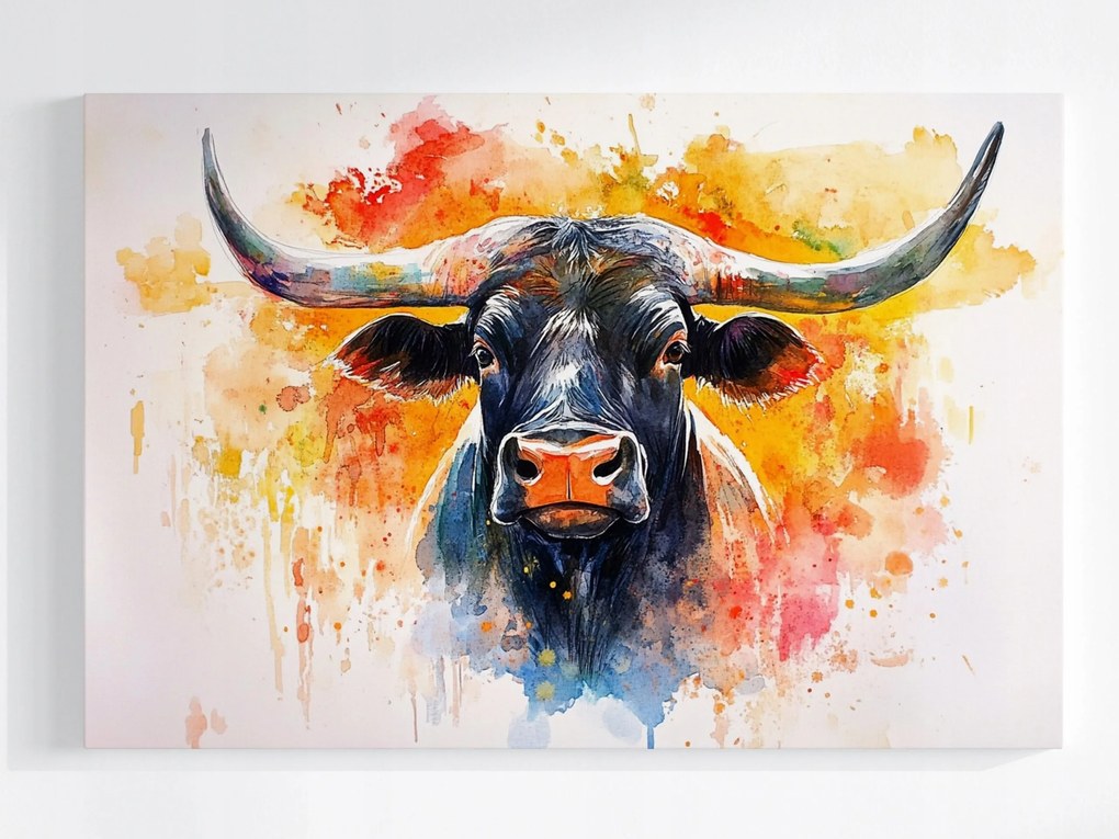 Poszter Bika Akvarell Wall Art Színes Portré Művészet 60x40