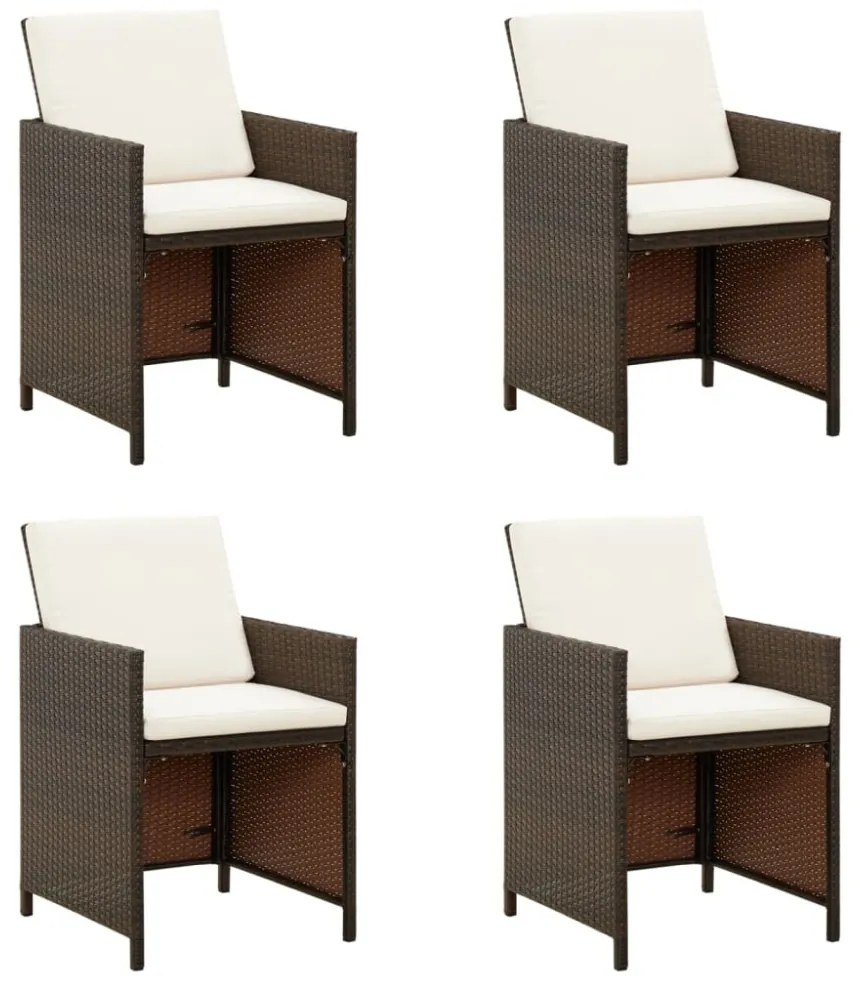 4 db barna polyrattan kerti étkezőszék párnával