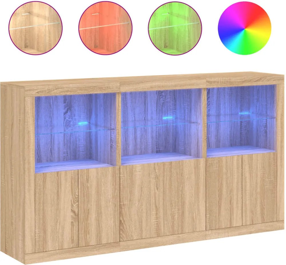 vidaXL sonoma tölgy színű tálalószekrény LED-ekkel 181,5 x 37 x 100 cm