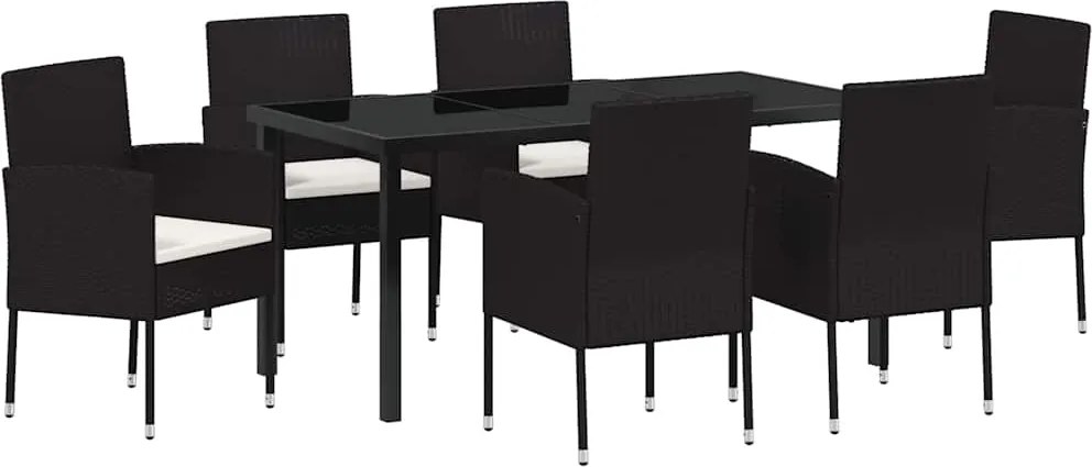 vidaXL Kert étkező szett párnával 7 pcs Fekete polirattan