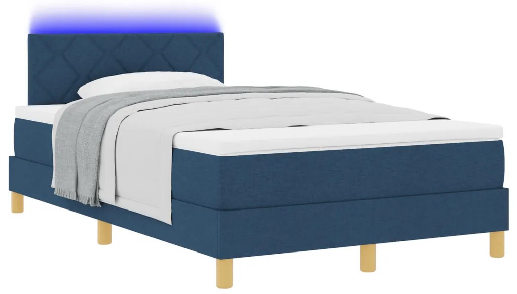 Box Spring Ágy Matraccal és LED Éjféli Kék 120x200 cm szövet