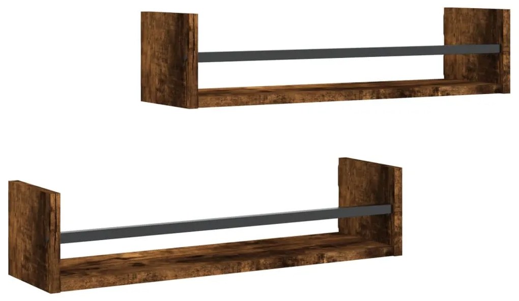 2 db füstös tölgy színű fali polc rúddal 60 x 16 x 14 cm