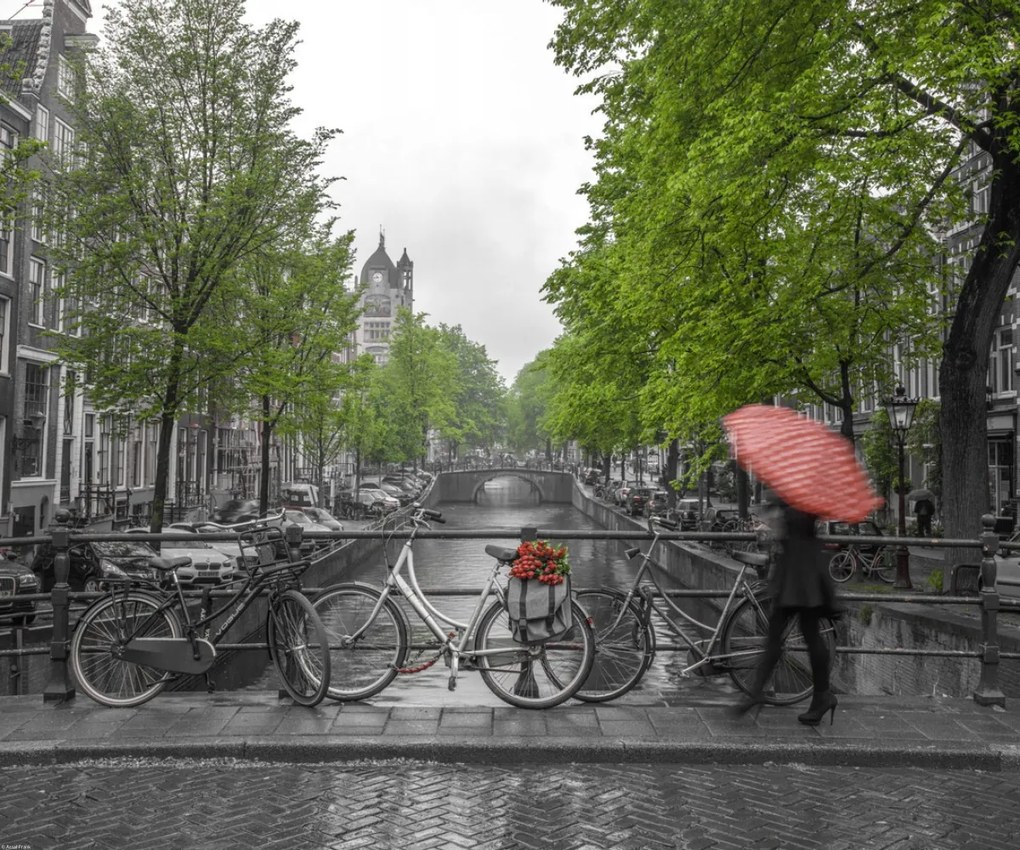 Poszter 60x50cm Nő esernyővel a csatorna felett, Assaf Frank