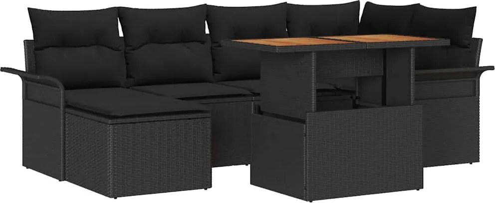 vidaXL Kerti Kanapé Szett párnával 7 pcs Fekete polirattan