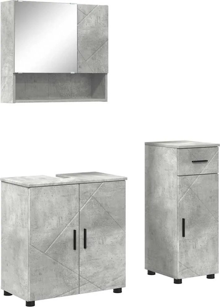 vidaXL Fürdőszoba bútor szett fiókkal 3 pcs Beton Szürke Faanyag & Fém