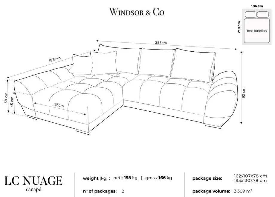 Nuage palackzöld kinyitható sarokkanapé bársony kárpittal, bal oldali - Windsor &amp; Co Sofas