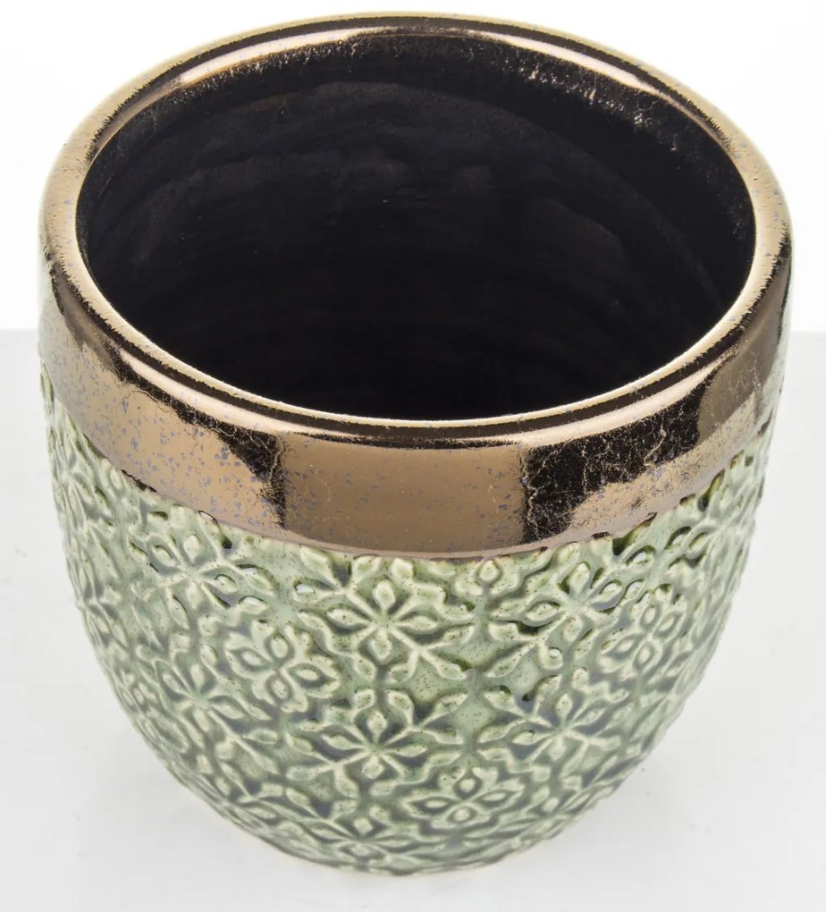 Porto design elegáns dombormintás magasfényű patinazöld virágtartó kaspó 13x13,5x13,5cm