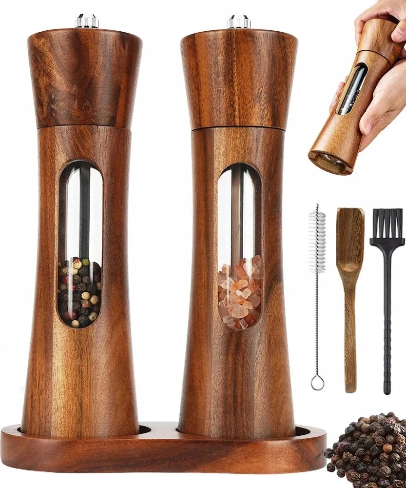 Só- És Borsdaráló Fa Daráló Fűszer Őrlő Kézi 2 Szett