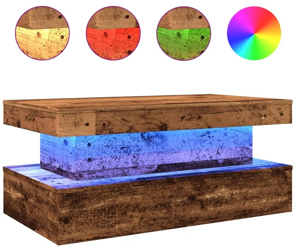 Antik fa színű dohányzóasztal LED-lámpákkal 90x50x40 cm