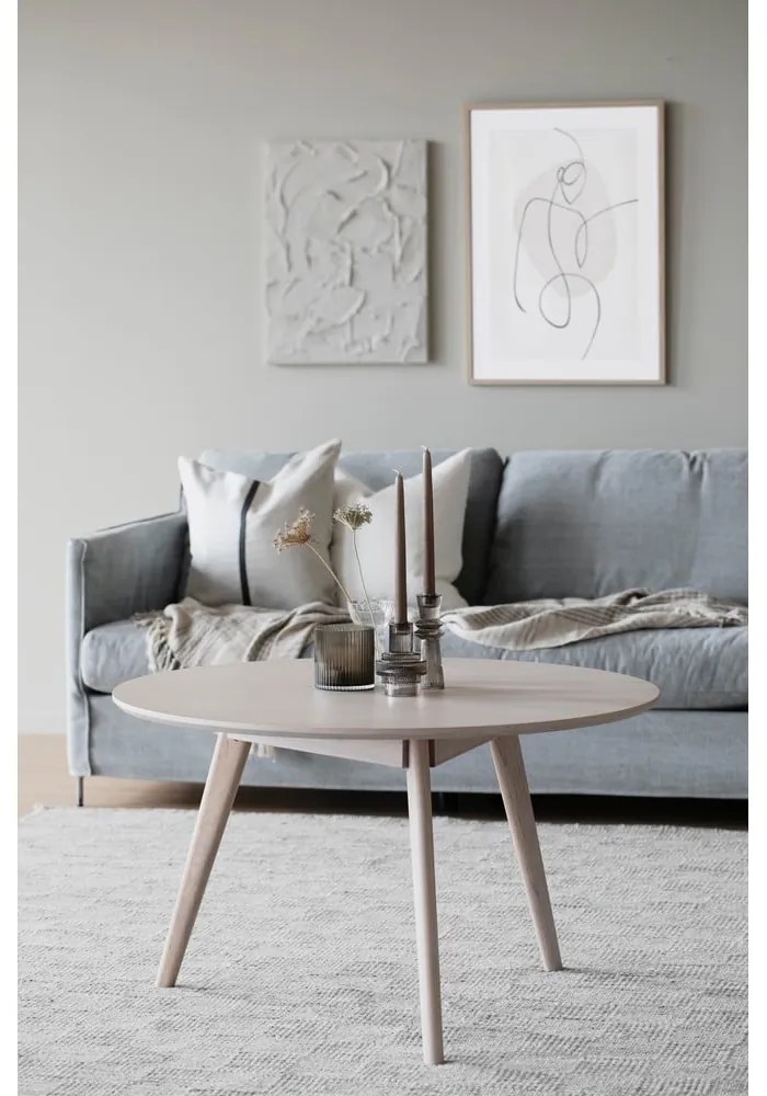 Natúr színű kerek dohányzóasztal tölgyfa dekorral 90x90 cm Yumi - Rowico