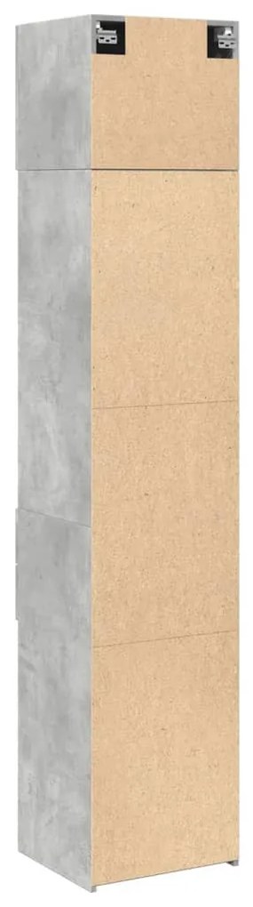 betonszürke szerelt fa vékony tárolószekrény 45 x 42,5 x 225 cm