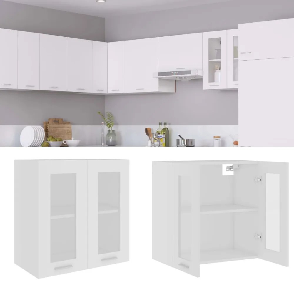 “Lyon” fehér szerelt fa függő üvegszekrény 60 x 31 x 60 cm