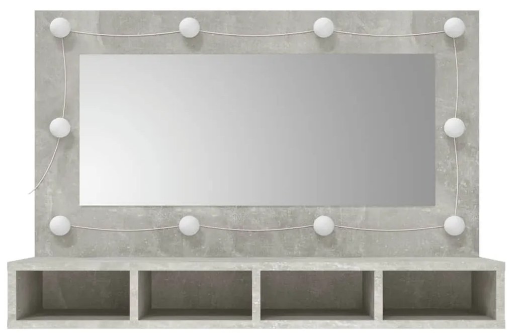 betonszürke tükrös szekrény LED-ekkel 90 x 31,5 x 62 cm