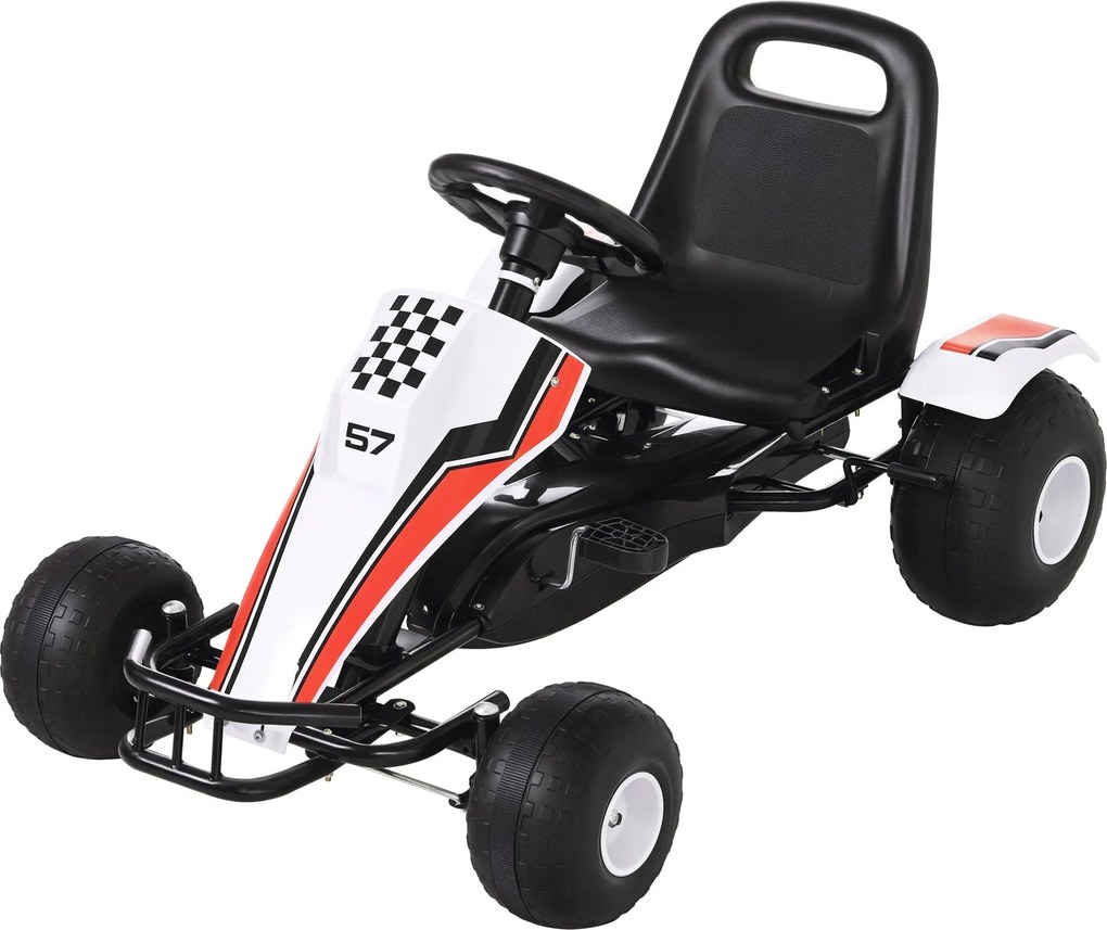 HOMCOM Go Kart Gyermek Pedálos Autó Pedálfékekkel 3-6 Éveseknek Acél Fehér 104 x 66 x 57 cm | Aosom