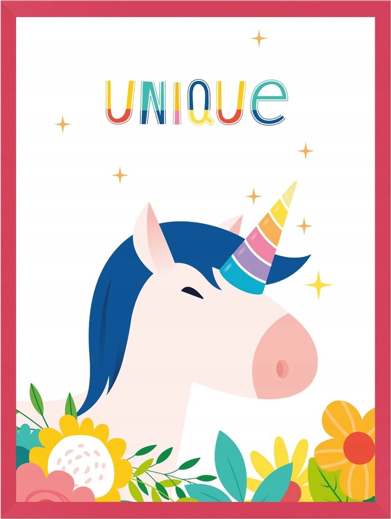 Gyerek poszter Unikornis 24X30 cm amaránt keret