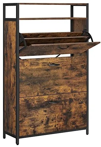 Cipősszekrény, keskeny cipőtartó 30 x 80 x 130 cm, vintage barna-fekete