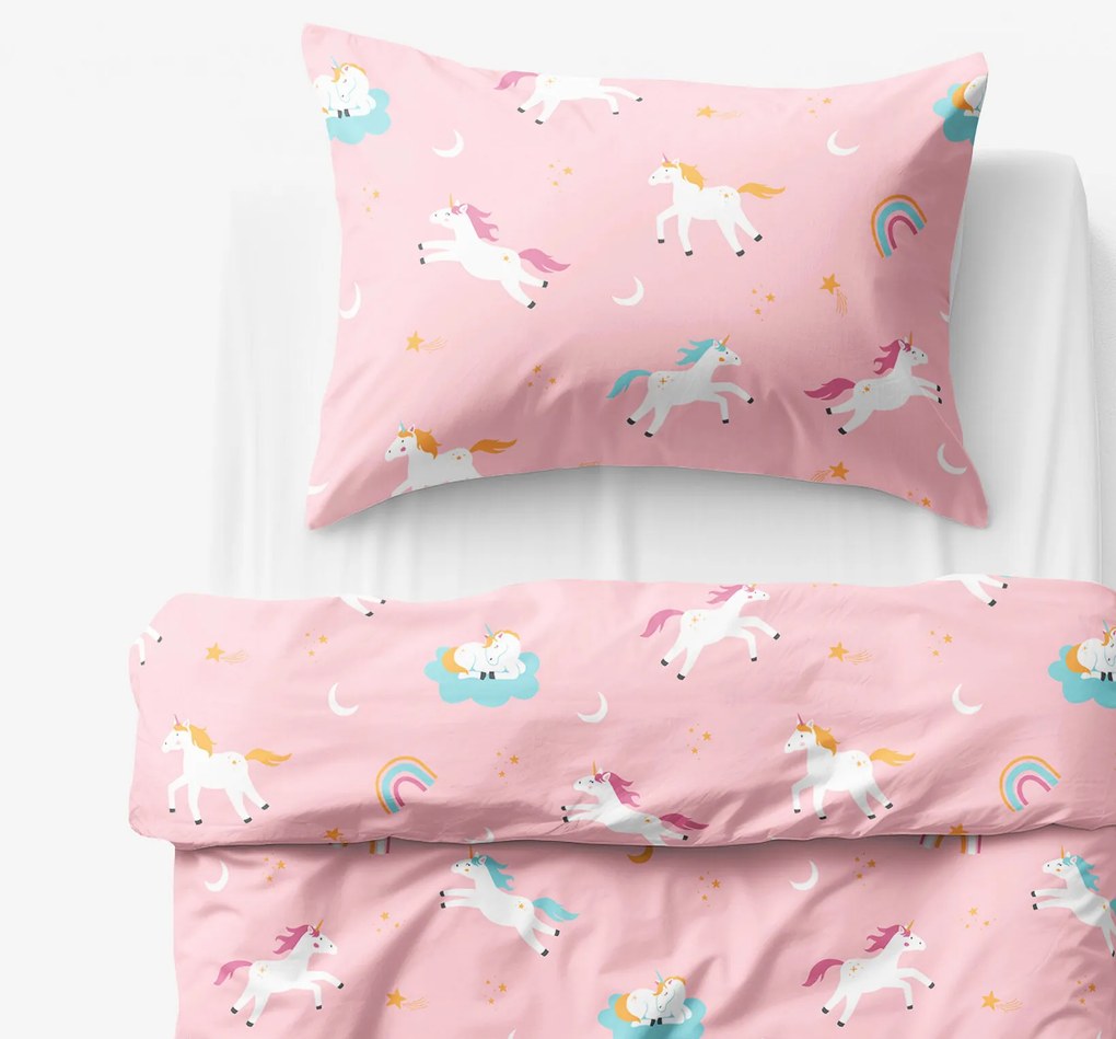 Goldea gyermek pamut ágyneműhuzat - vidám egyszarvúak 140 x 200 és 70 x 90 cm