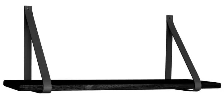 Forno fekete fa polc fekete bőr tartóval, 80 x 20 cm - House Nordic