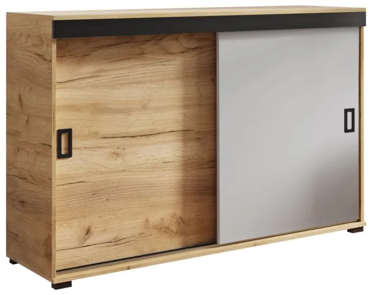 PEDRO komód, 140x94x45, arany tölgy kraft/fehér/fekete