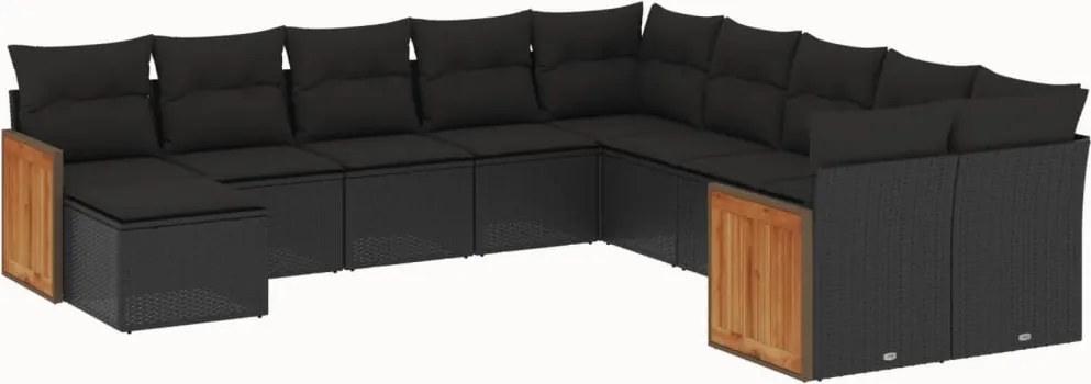 vidaXL 11 részes fekete polyrattan kerti ülőgarnitúra párnákkal