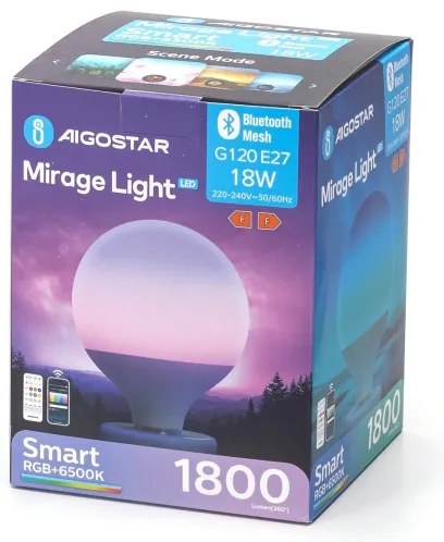 LED RGB dimmelhető izzó MESH G120 E27/18W/230V 6500K + távirányító - Aigostar