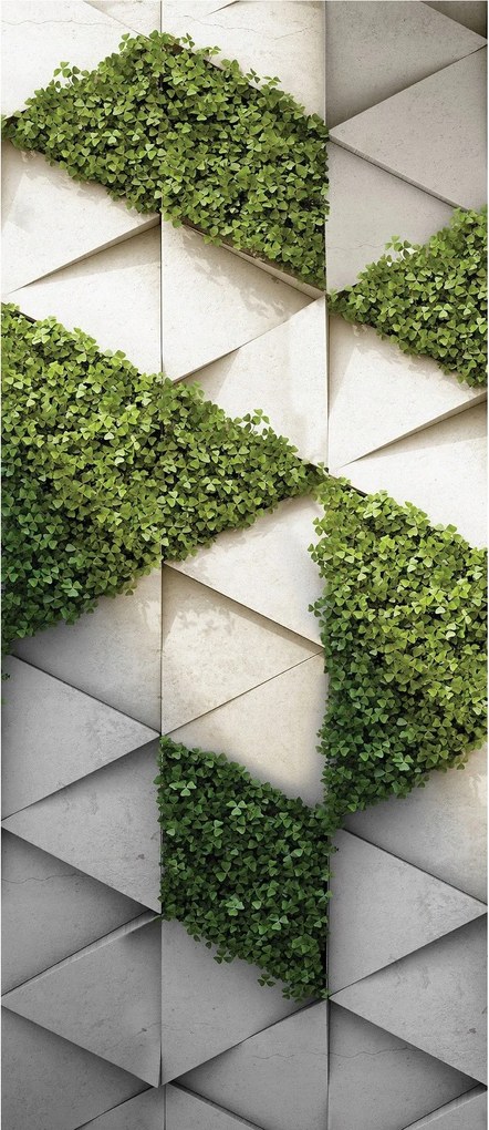 Tapéta matrica Zöld háromszögek és levelek szürke-zöld geometria 91x211