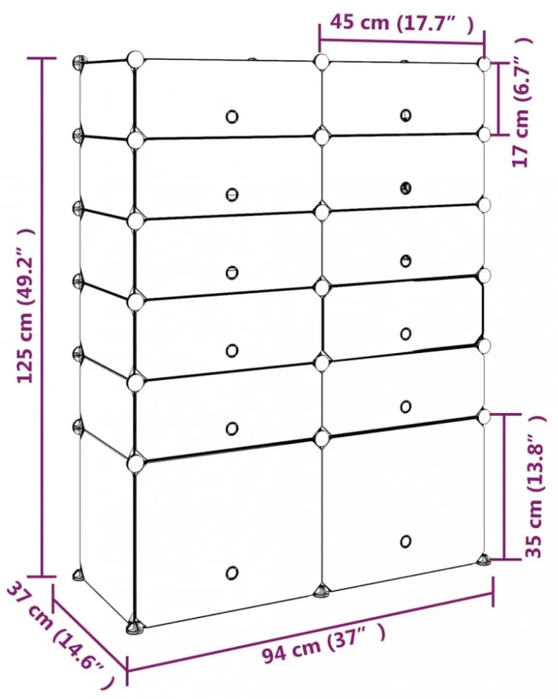 fekete polipropilén cipőtartó 94 x 37 x 125 cm