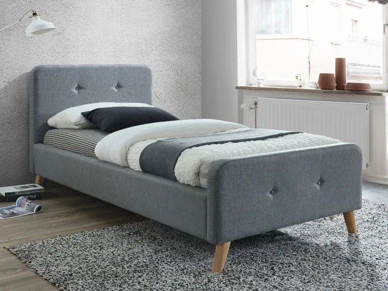 Kárpitozott ágy MALMO 90 x 200 cm szín szürke / tölgy