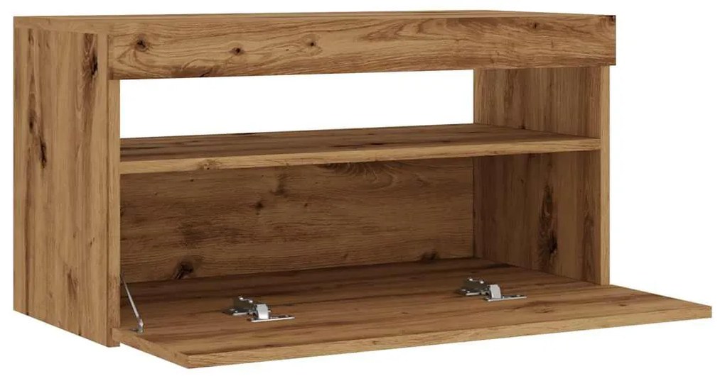kézműves tölgy szerelt fa TV-szekrény LED-ekkel 75x35x40 cm