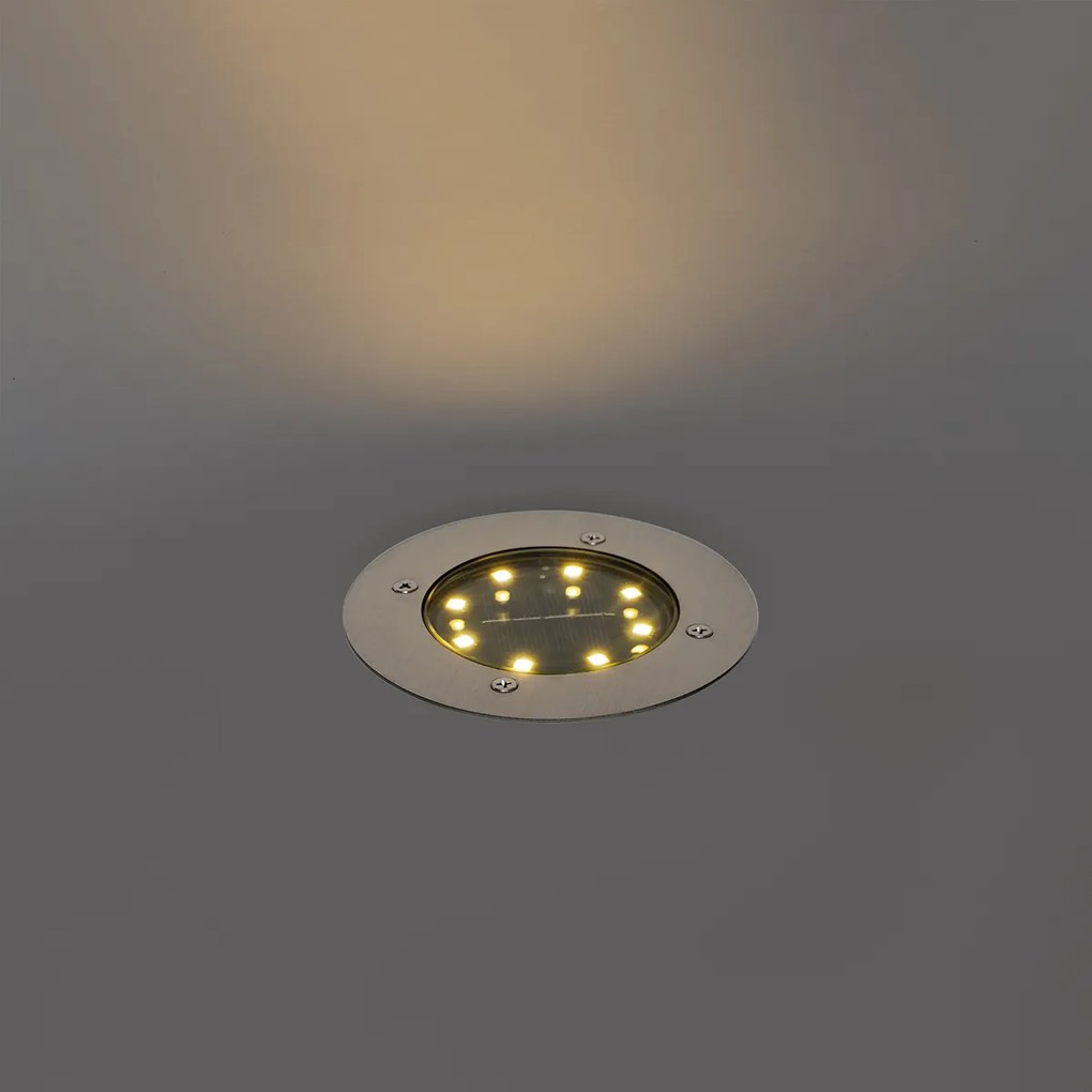 Modern földbe süllyeszthető spotlámpa acél színben, LED-del, IP65, napelemes - Terry