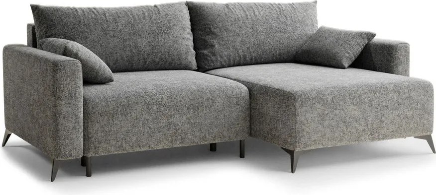 Szürke zsenília kinyitható-tárolóhelyes sarokkanapé (jobb oldali-heverő résszel) Leon – Maison de Rêve