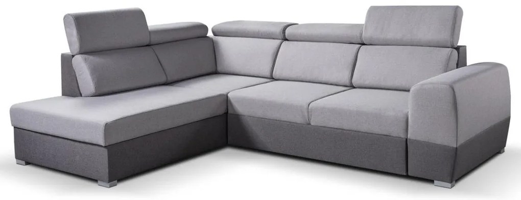Szürke MATRIX L-alakú sarokkanapé tárolóval, balos, kihúzható