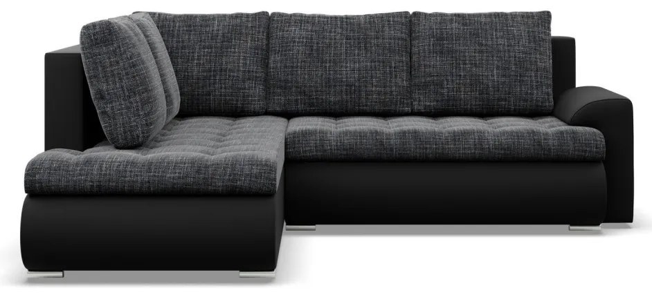 Tokio sarokkanapé, L alakú háttámlával, 2 ágyneműtartóval, fonott + műbőr, baloldali, szürke - fekete