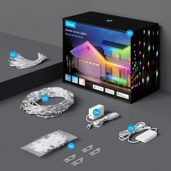 Govee - LED RGBIC Kültéri lánc Intelligens jégcsapok 10m Wi-Fi Matter IP65