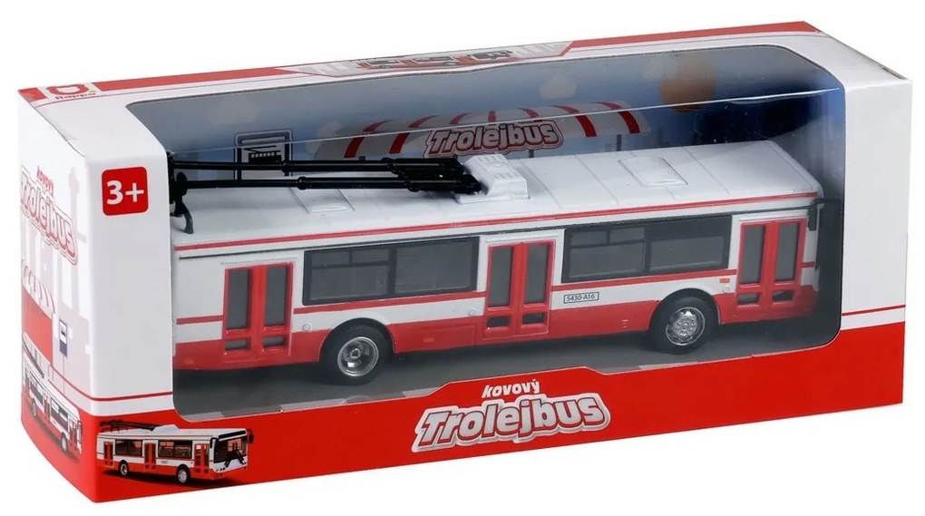 Rappa trolibusz fém, piros, 16 cm