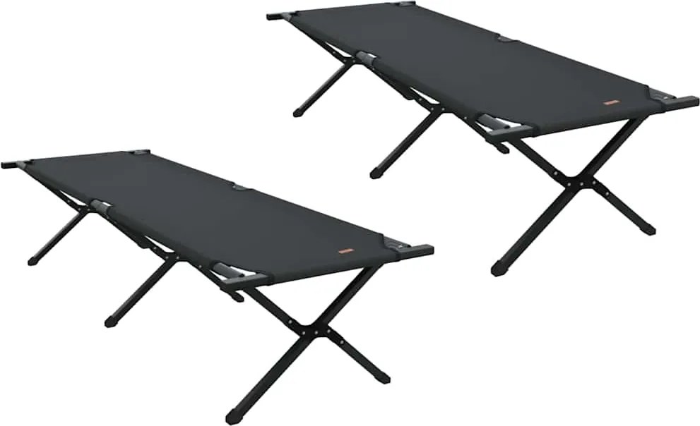 vidaXL Összecsukható Kemping Ágy 2 pcs Fekete 193 x 69 x 45 cm