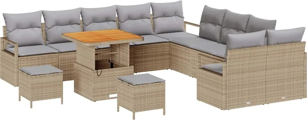 vidaXL Kerti Kanapé Szett párnával 13 pcs Bézs polirattan