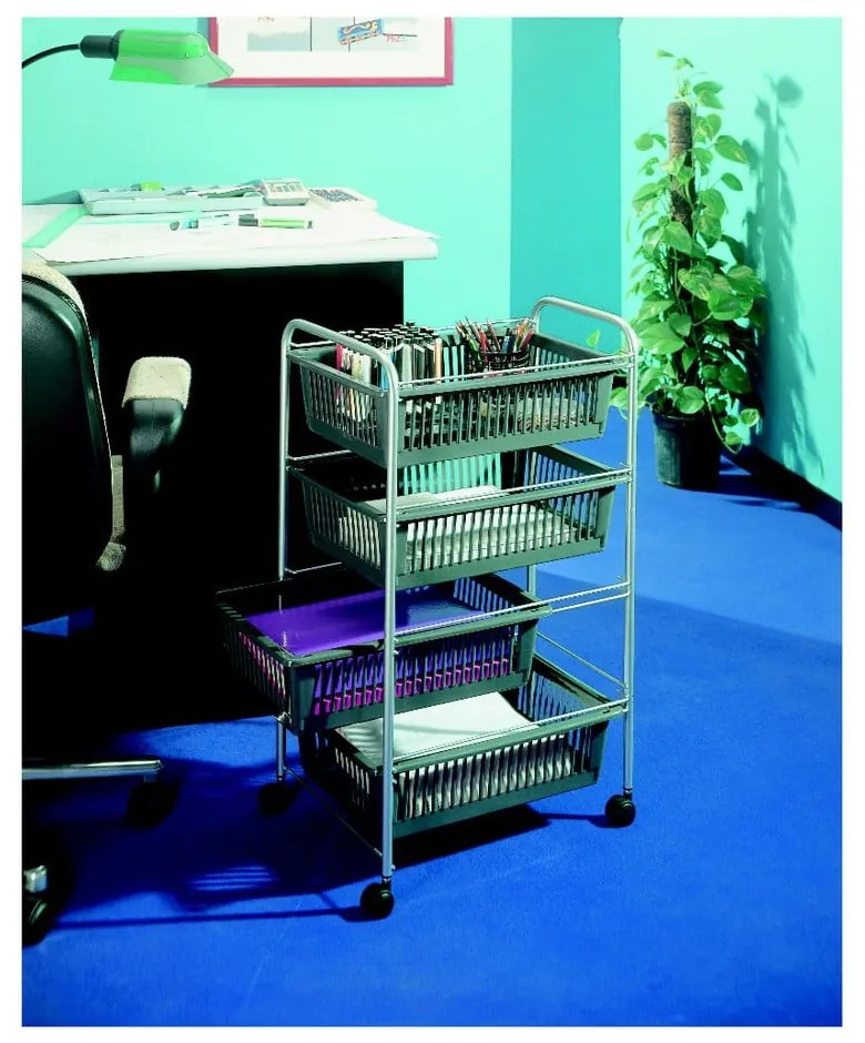 Jumbo szürke gurulós polc, 4 kosárral - Metaltex