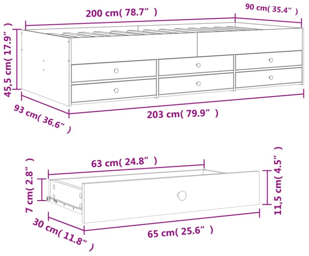 barna tölgy kanapéágy fiókkal matrac nélkül 90x200 cm