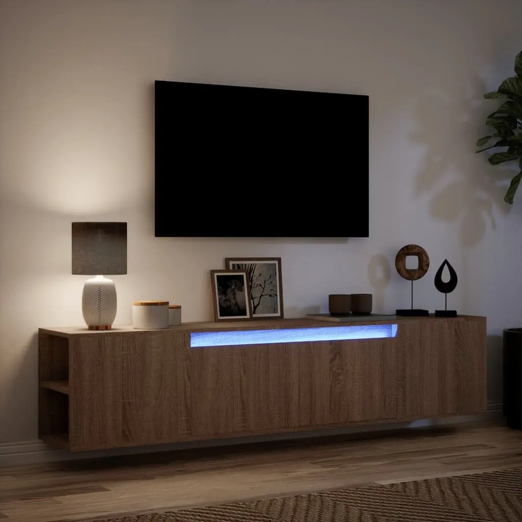 barna tölgy színű fali TV-szekrény LED-del 180 x 31 x 39,5 cm